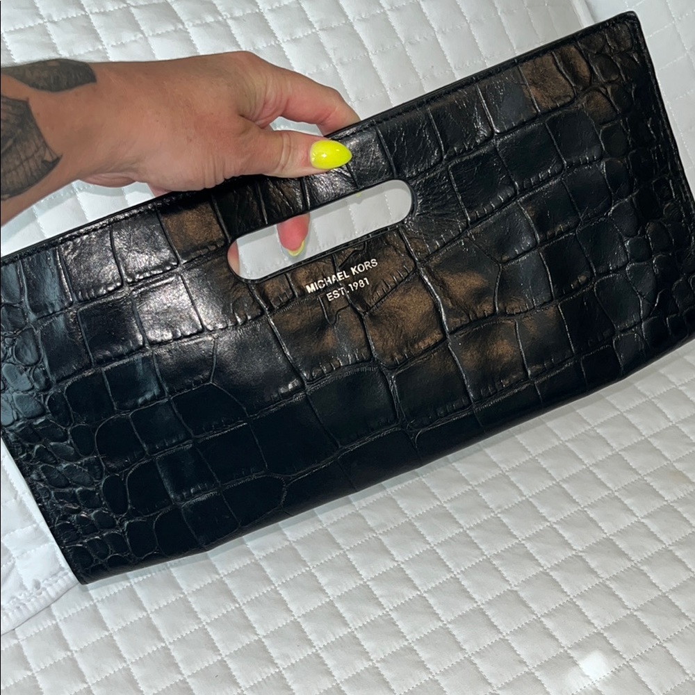 Michael Kors Black Croc-Patterned Clutch - Picture 5 of 7
